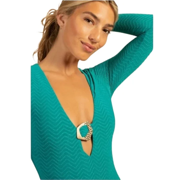 Trina Turk Empire Lurex Plunge Paddle Suit Marine - Picture 6 of 15